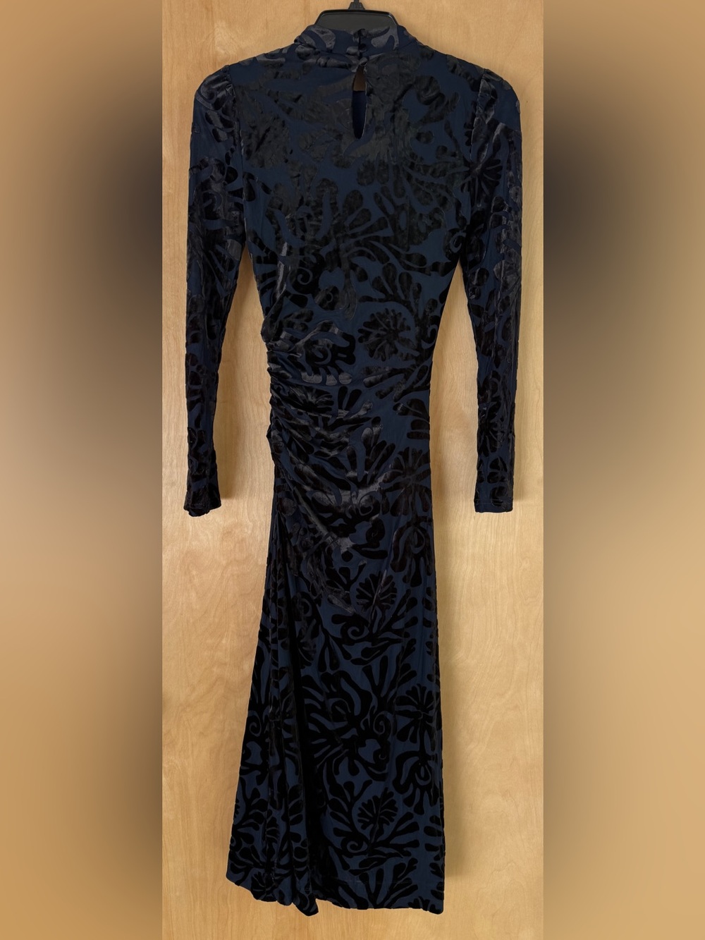 Sea New York Alia Stretch Burnout Velvet Midi Dress Navy Blue Black NWT XS - Picture 7 of 14